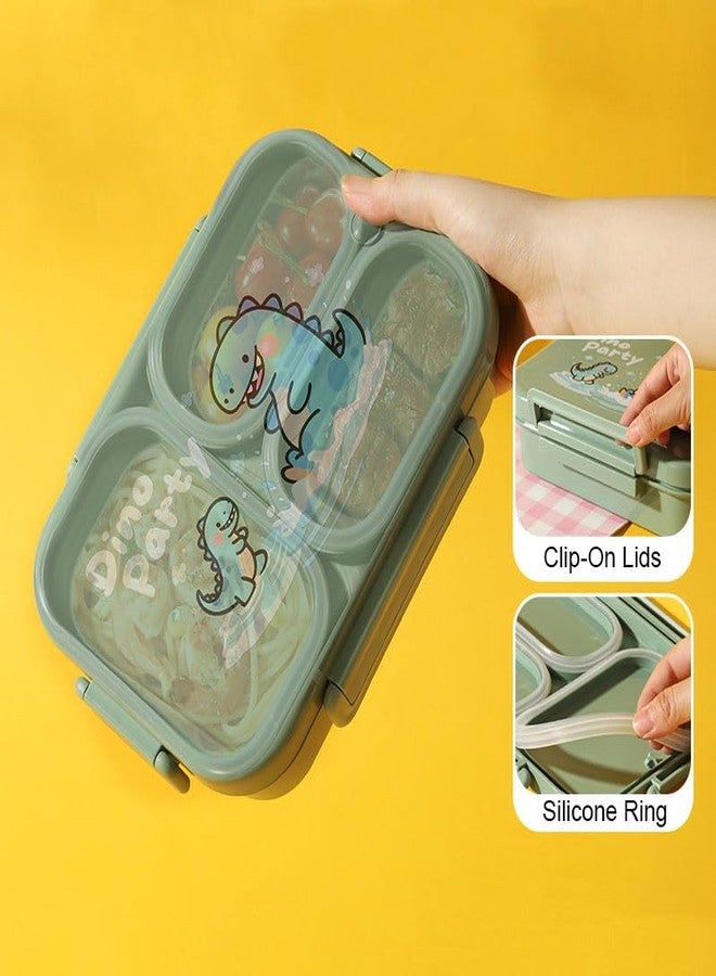 QLECT Printed Dino Party Stainless Steel Lunch Box for Kids Adults, Insulation Keeps Food Warm,Food Grade Bpa Free,3 Compartments with Locking Lid & Steam Valve,Spill Leak Proof|1000Ml Green - Image 4